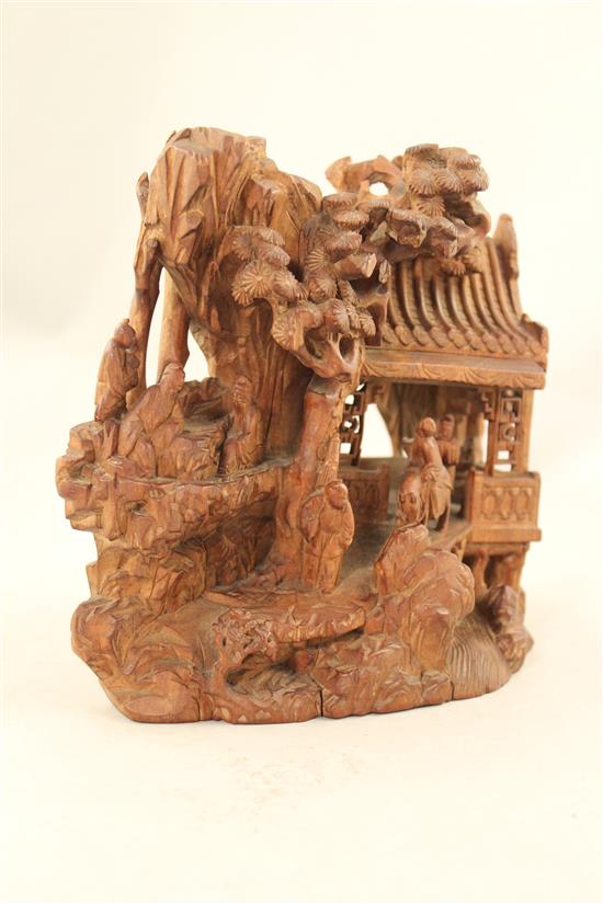 A Chinese hardwood carving of sages, late 19th / early 20th century, 17.5cm., minor losses